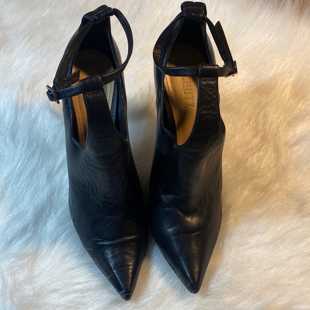 SCHUTZ Black Pointed Toe Heeled Boots